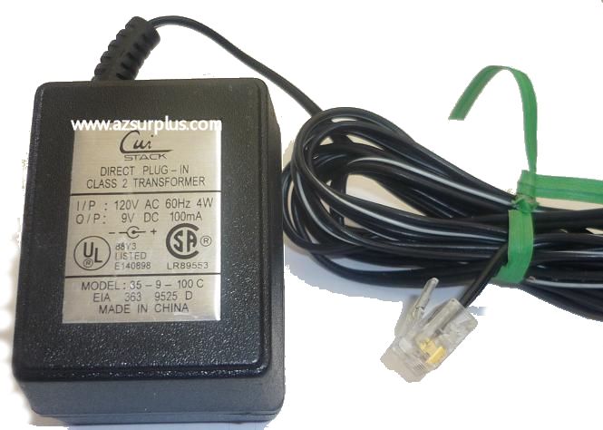 CUI STACK 35-9-100 C AC ADAPTER 9VDC 100mA USED -(+) ETHERNET RJ