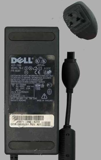 DELL ADP-70BB PA-2 AC ADAPTER 20VDC 3.5A USED 3 HOLE PIN 85391
