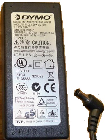 DYMO DSA-65W-2 24060 AC Adapter 24VDC 2.5A Label writer