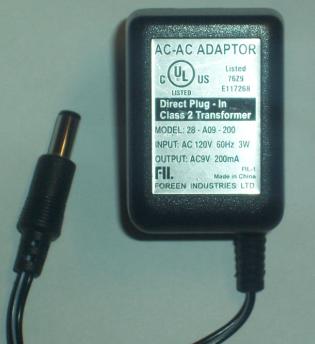 FOREEN 28-A09-200 AC ADAPTER 9VAC 200mA USED 2x5.5mm ROUND BARRE