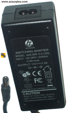 HONOR ADS-36W-12-2 1230L AC DC ADAPTER 12V 2.5A POWER SUPPLY