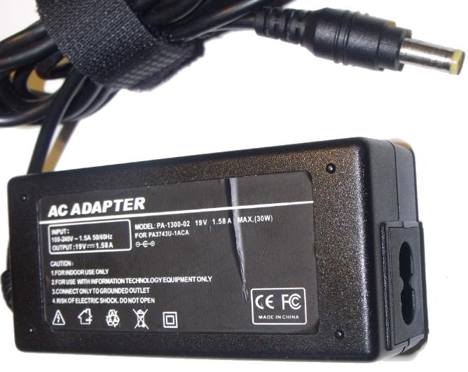 AC ADAPTER PA-1300-02 AC ADAPTER 19V 1.58A 30W USED 2.4 x 5.4 x