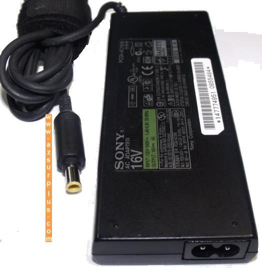 Sony PCGA-AC16V6 AC Adapter 16VDC 4A Used 1x4.5x6.5mm Tip 100-24
