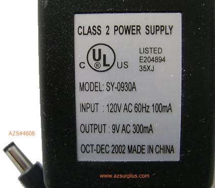 SY-0930A AC Adapter 9VAC 300mA Power Supply