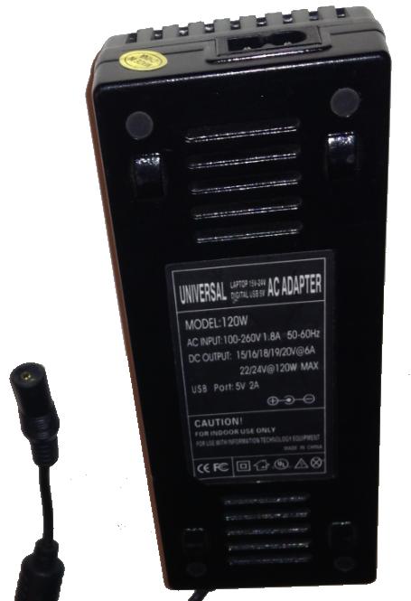 UNIVERSAL 120W AC ADAPTER LAPTOP 15V-24V DIGITAL WITH USB 5V 15/
