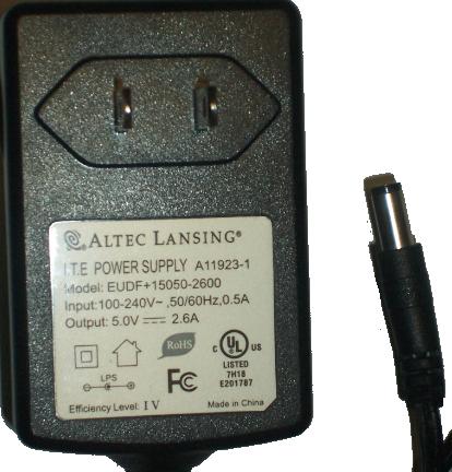 ALTEC LANSING EUDF+15050-2600 AC ADAPTER 5Vdc 2.6A -(+) Used 2x5