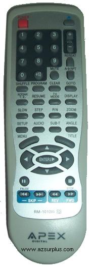 APEX DIGITAL RM-1010W REMOTE CONTROL FOR Home DVD PLAYER