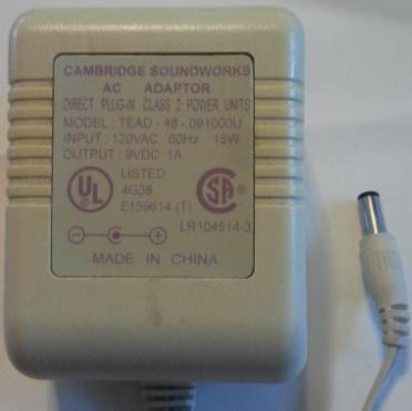 CAMBRIDGE TEAD-48-091000U AC ADAPTER 9VDC 1A USED 2 x 5.5 x 12mm