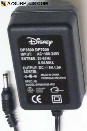 DISNEY SW0901500-W01 AC ADAPTER 9VDC 1.5A POWER SUPPLY DP3500 DP