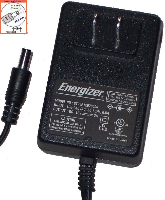ENERGIZER BT25P12020000 AC ADAPTER 12Vdc 2A Used -(+) 2x5.5mm 10