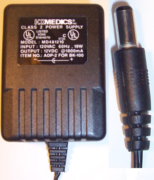 HOMEDICS MD481210 AC ADAPTER 12VDC 1A -(+)2x5.5mm 120vac 1000mA - Click Image to Close