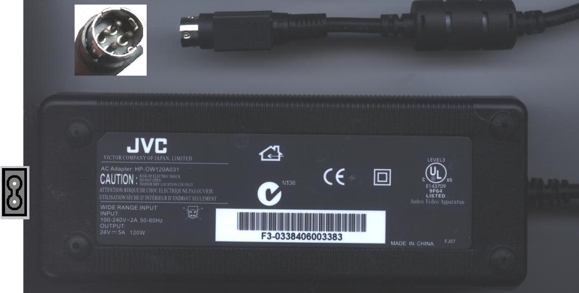 JVC HP-OW120A031 AC ADAPTER 24V 5A 4Pin LCD MONITOR Power Supply