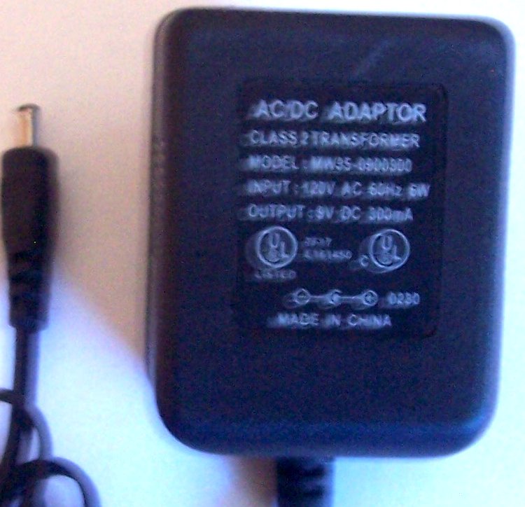 AC ADAPTER MW35-0900300 9VDC 300mA -(+) 1.5x3.5x8mm 120vac CLASS