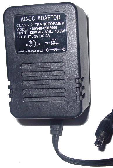 MW48-0502000 AC ADAPTER 5Vdc 2A 18.6W -(+)- POWER SUPPLY Class 2