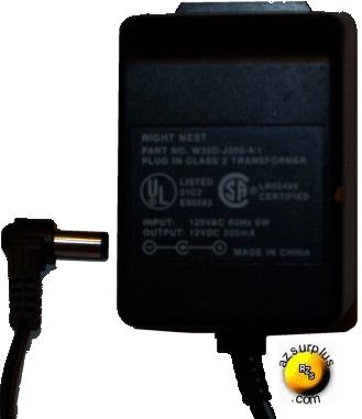 RIGHT NEST W35D-J200-4/1 AC ADAPTER 12Vdc 200mA -(+)- PLUG IN CL