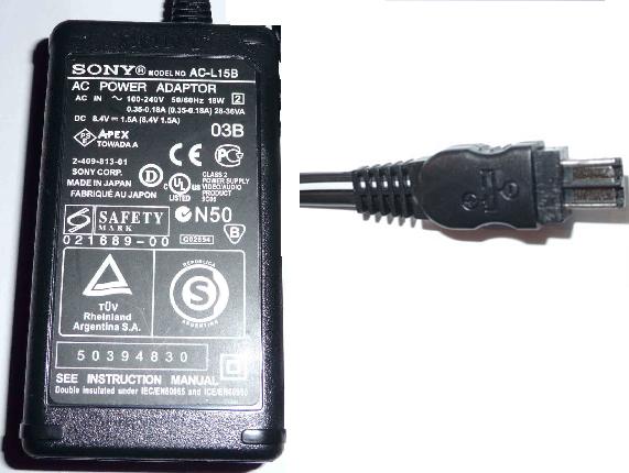 SONY AC-L15B AC DC ADAPTER 8.4V 1.5A POWER SUPPLY FOR CAMCORDER