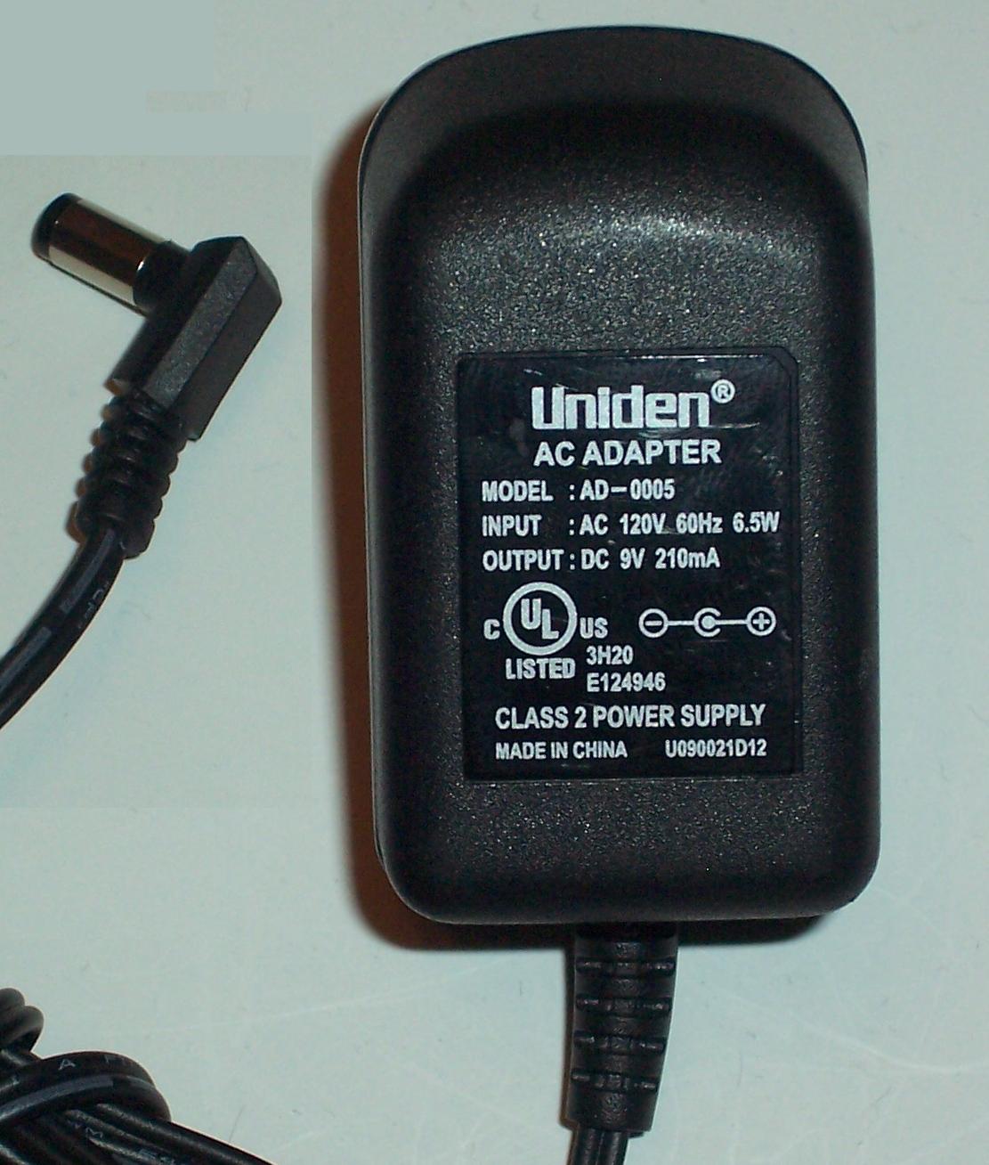 UNIDEN AD-0005 AC ADAPTER 9VDC 210mA POWER SUPPLY CLASS 2